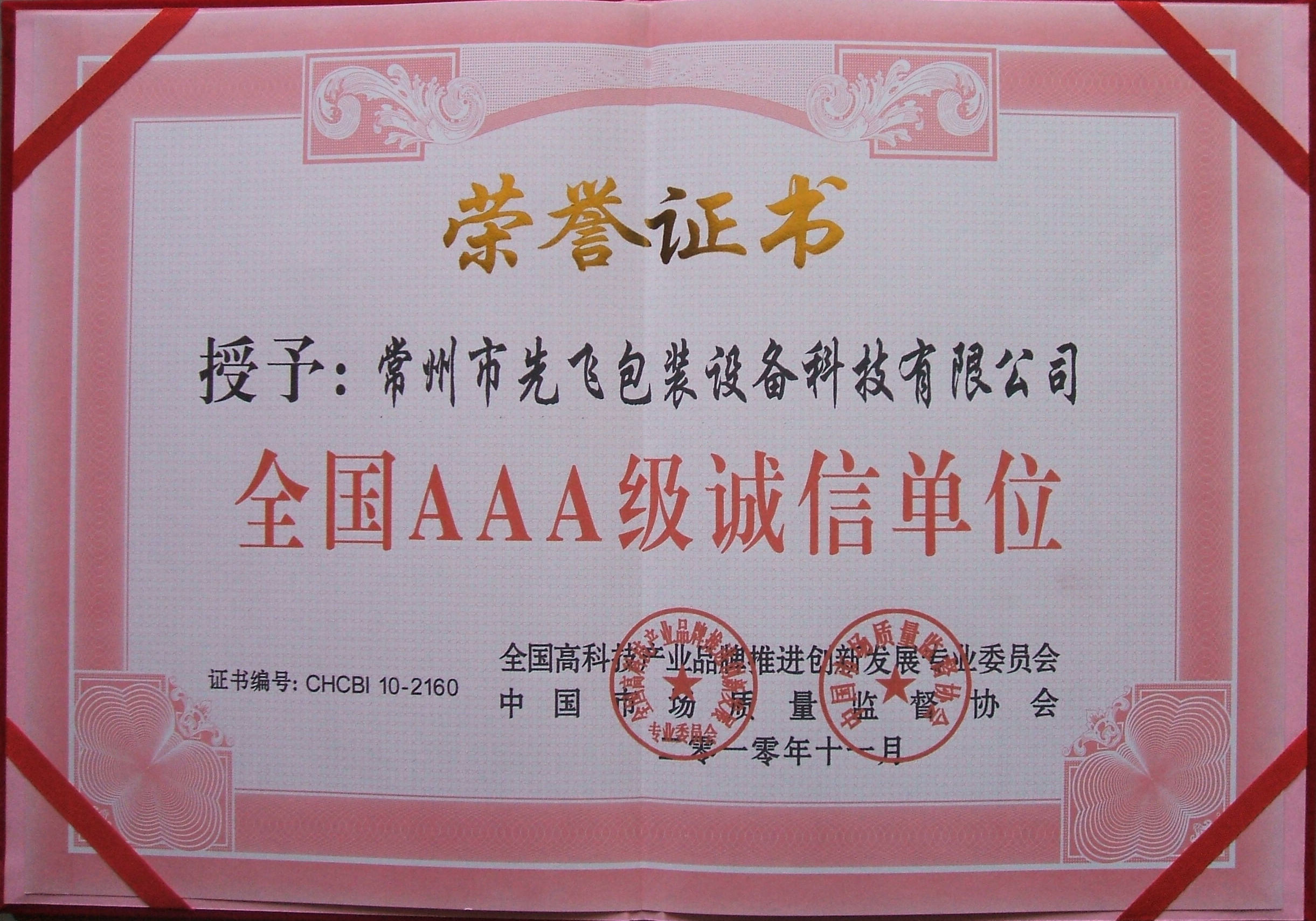 China Changzhou Xianfei Packing Equipment Technology Co., Ltd. Certificaten